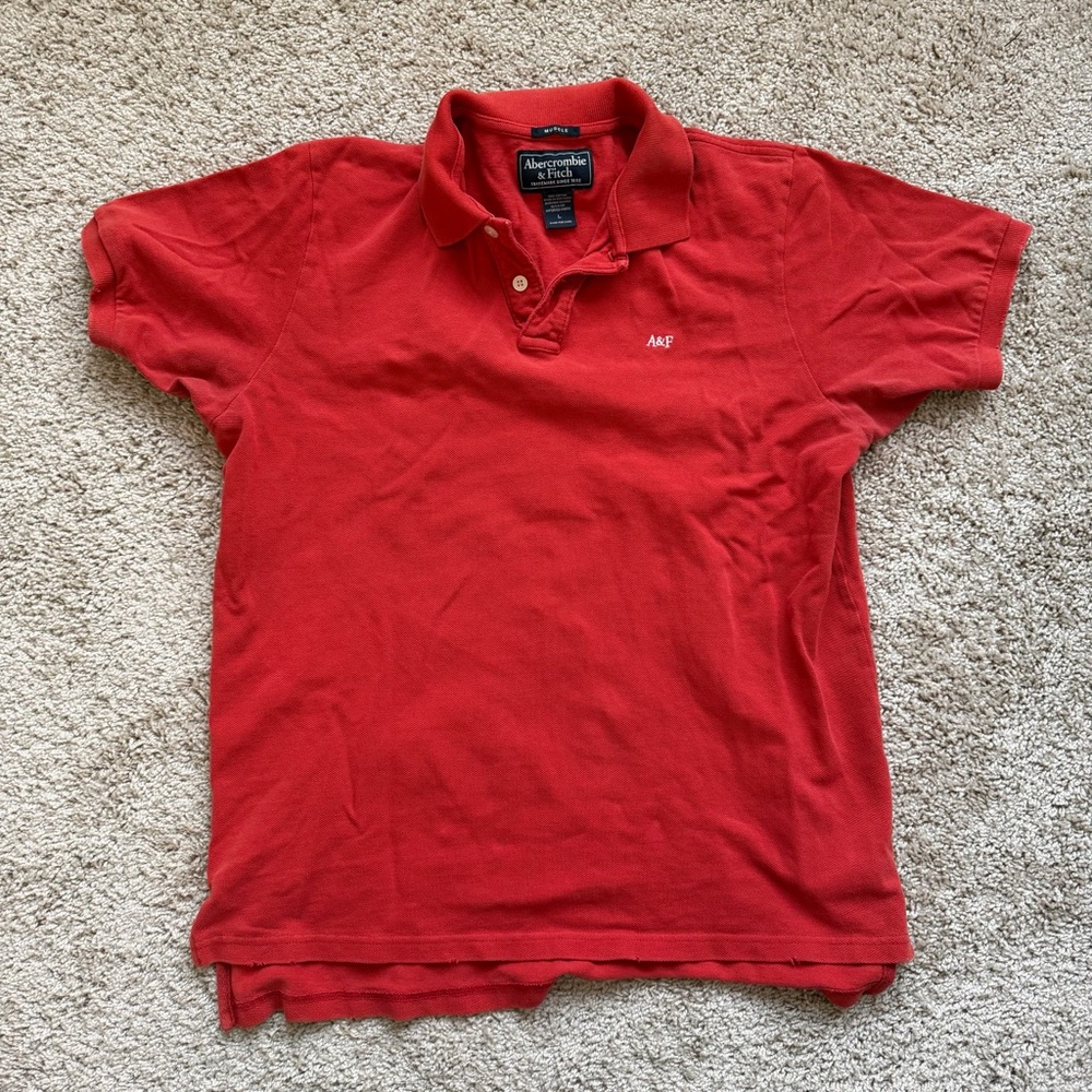 Vintage Abercrombie & Fitch Red "A&F" Logo Muscle Fit Polo Shirt - Size